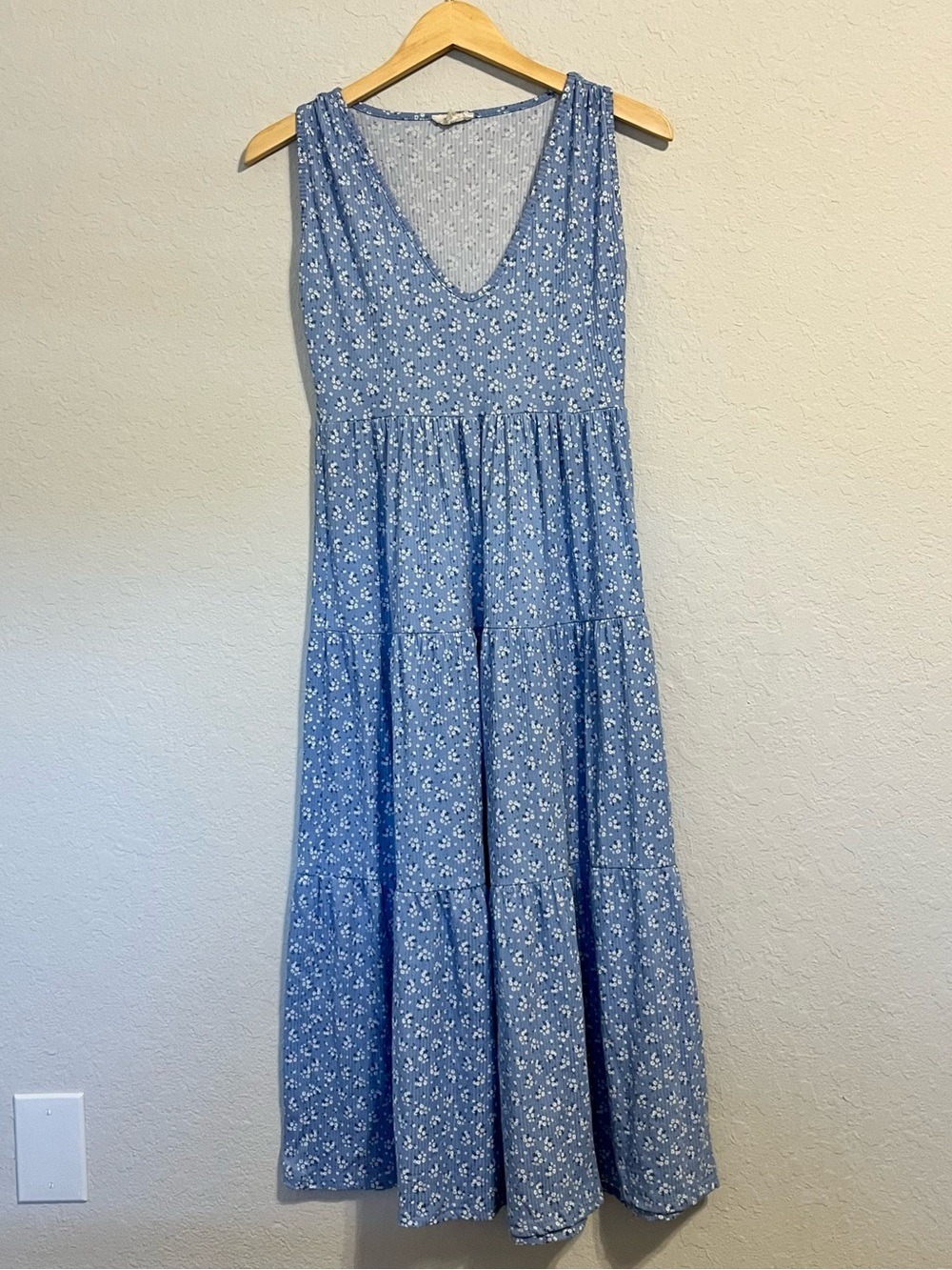 Blue Floral Tiered Cottagecore Prairie Midi Dress Sundress Boho See You Monday